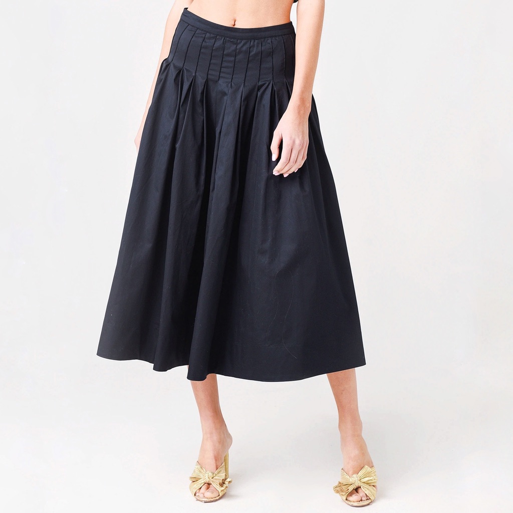 Hunter Bell Stevie Pleated Midi Skirt In Onyx Black
